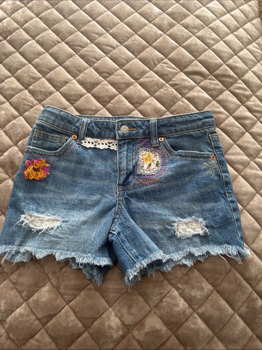 Cat & Jack Blue Denim Shorts with Embroidered Floral Accents